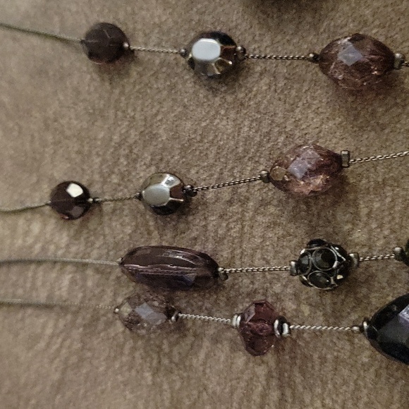 NY Gunmetal Metallic Silver Floating Illusion Layered Station Holiday Necklace - Picture 3 of 7